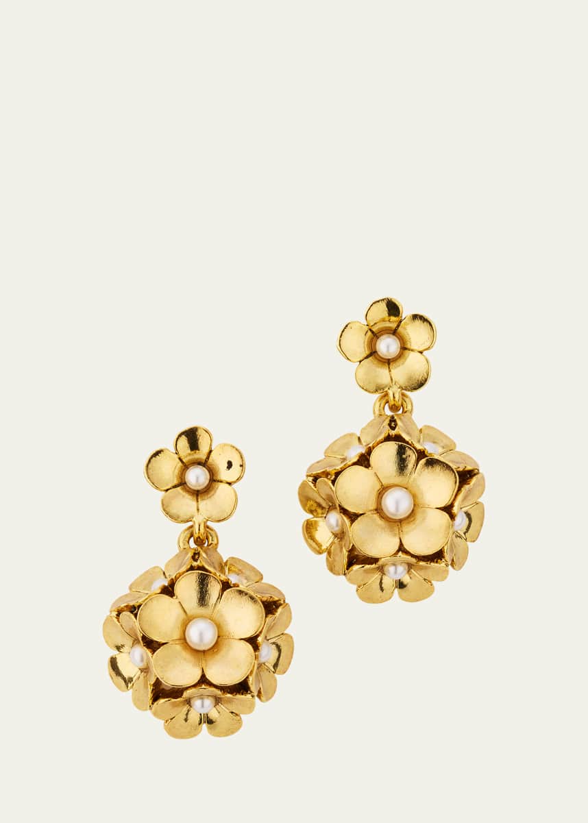 Oscar de la Renta Enamel Flower Drop Clip-On Earrings