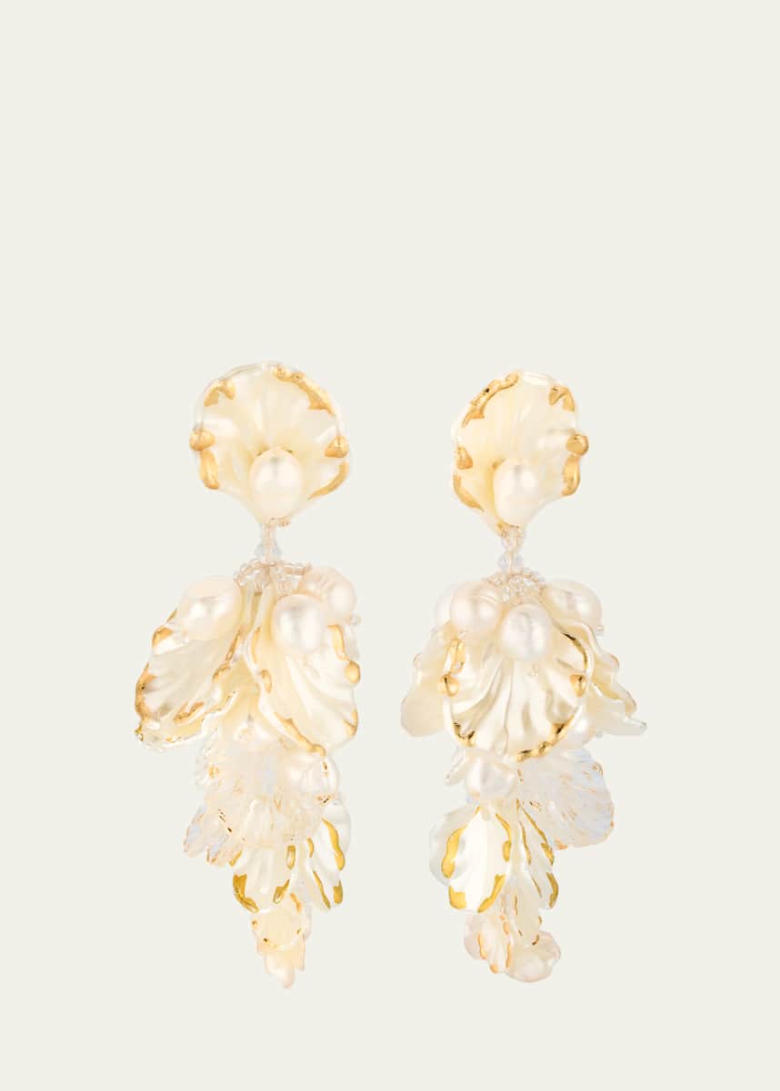 Oscar de la Renta Large Mixed Petal Drop Earrings
