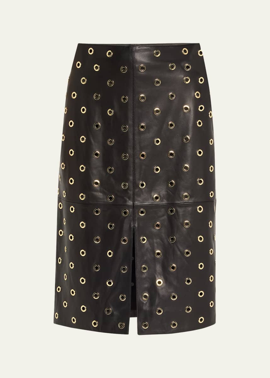Veronica Beard Anderson Grommet Leather Pencil Skirt