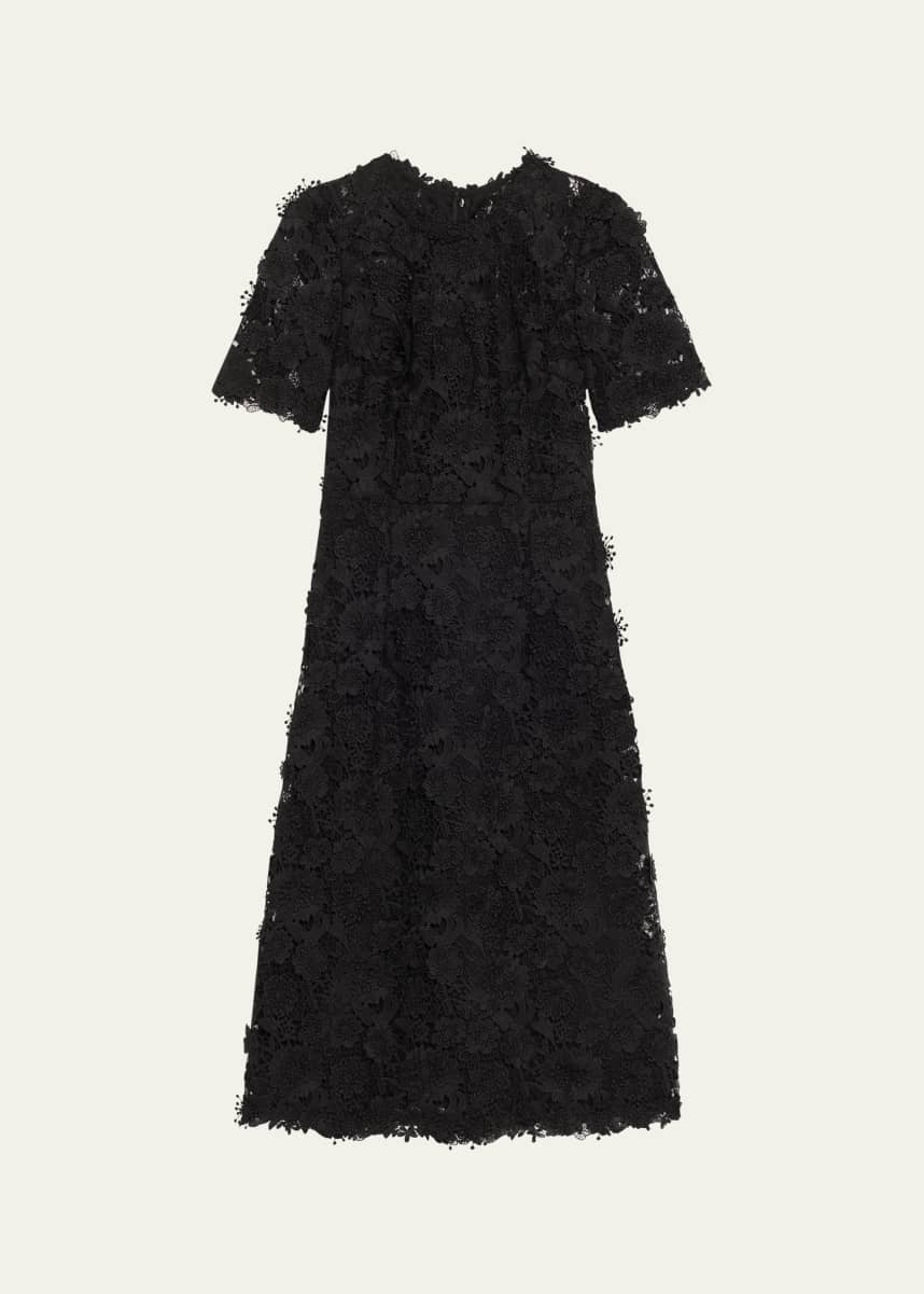 Carolina Herrera Floral Lace Short-Sleeve Illusion Dress