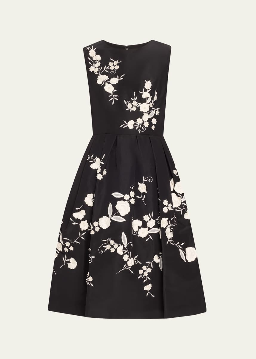 Carolina Herrera Floral Embroidered Sleeveless Fit-&-Flare Dress