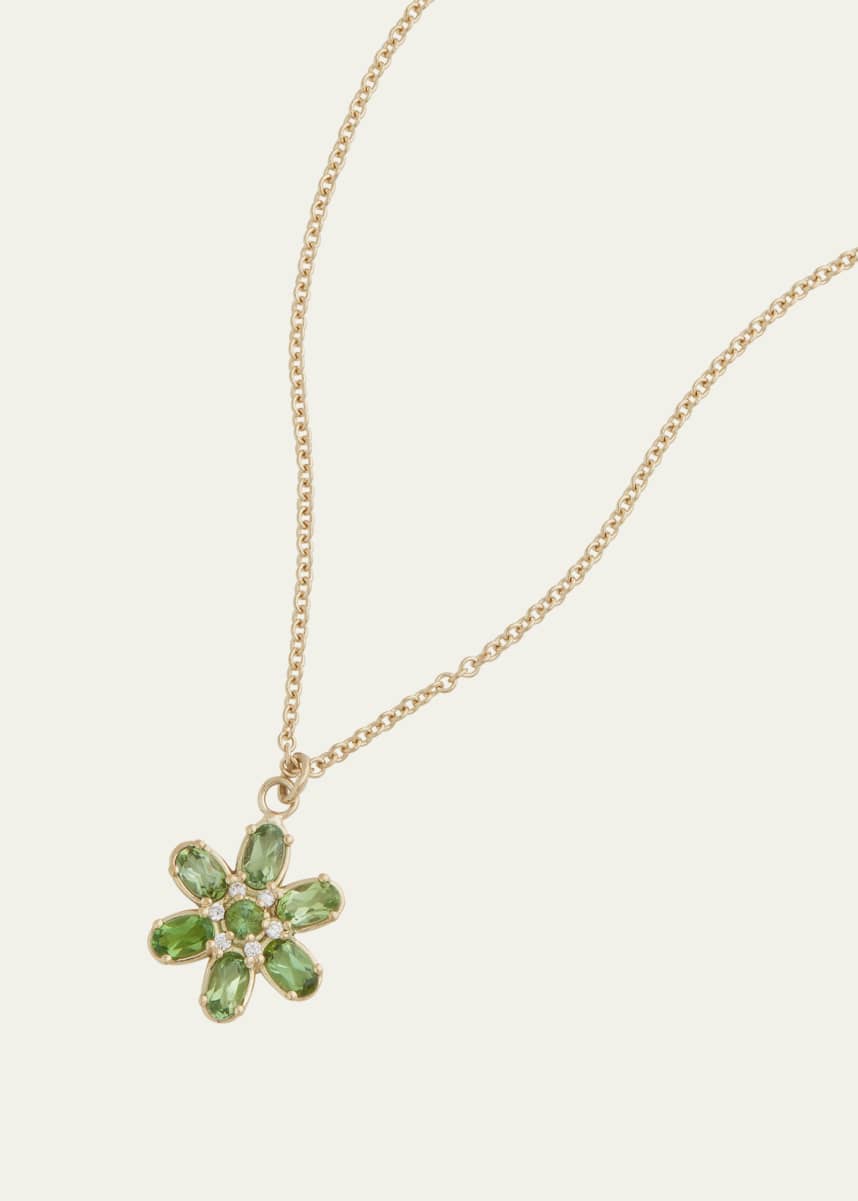 Jamie Wolf 18K Yellow Gold Green Tourmaline and Diamond Floral Pendant Necklace