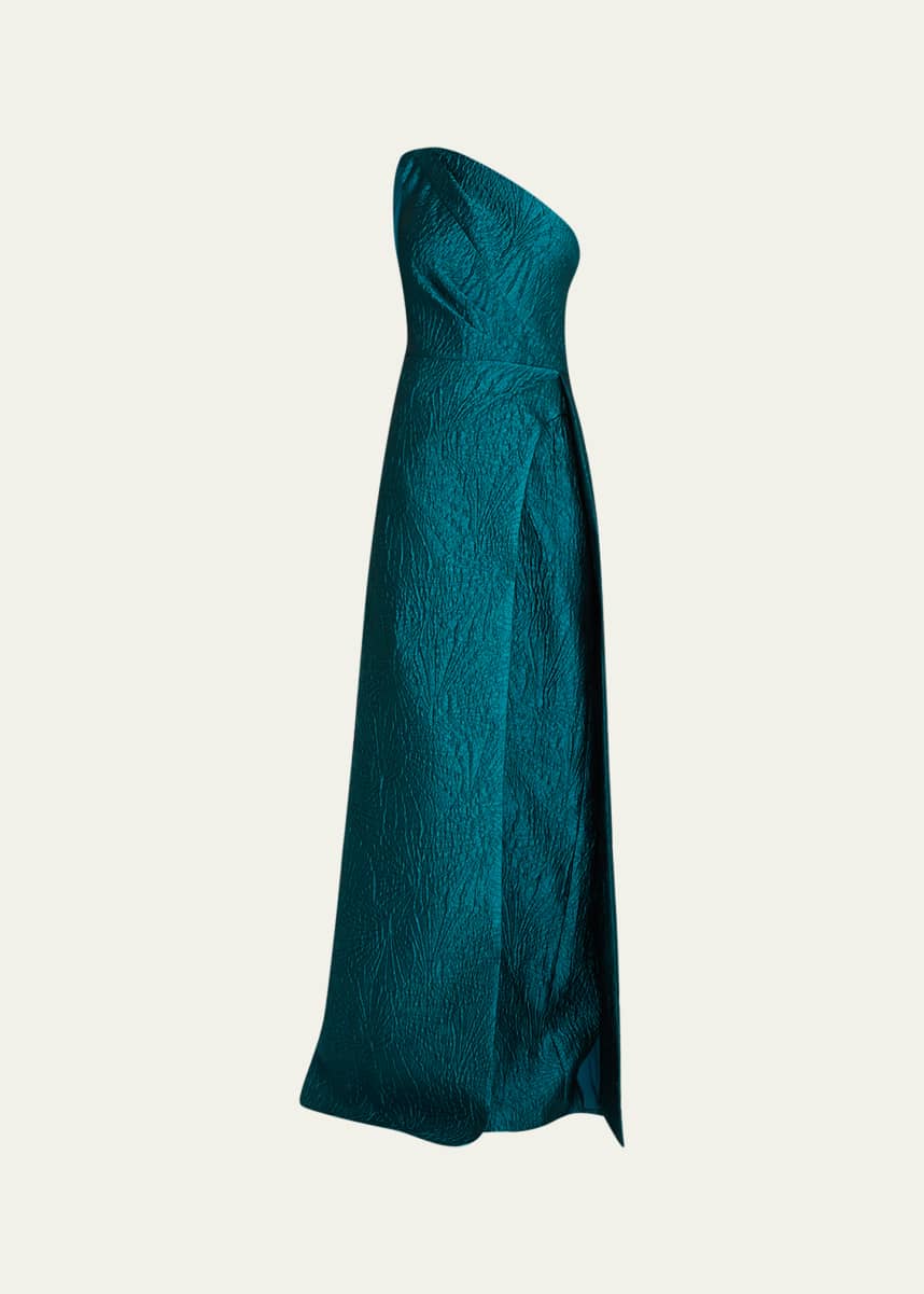 Rickie Freeman for Teri Jon Sleeveless One-Shoulder Jacquard Gown