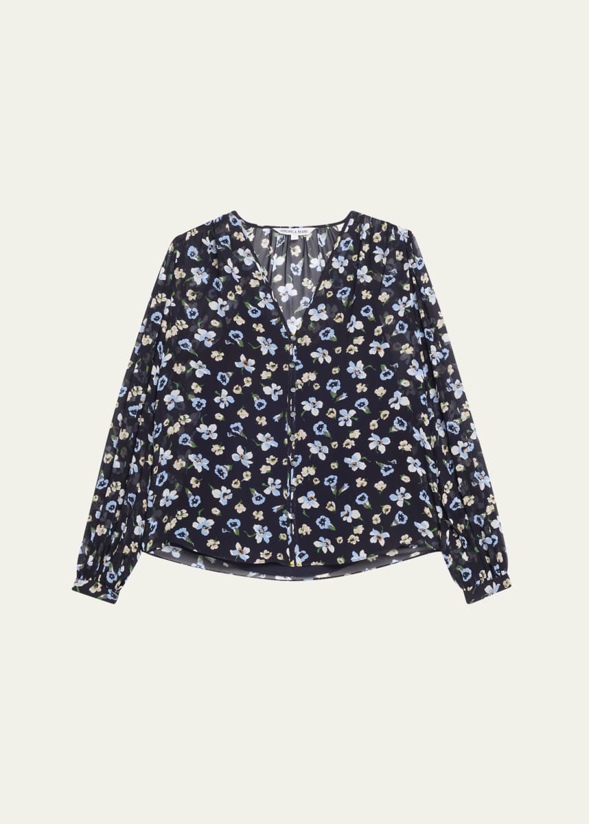 Veronica Beard Alec Long-Sleeve Floral Silk Top