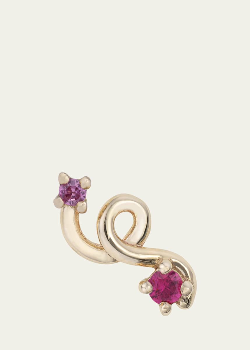Bea Bongiasca 9K Yellow Gold Ruby and Pink Sapphire Mini Loop Earring, Single