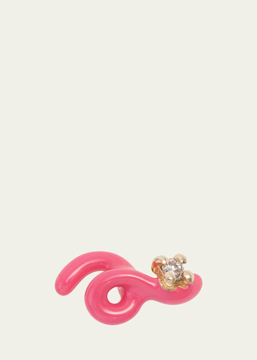 Bea Bongiasca 9K Yellow Gold and Pink Enameled Sterling Silver Diamond Mini Loop Earring, Single