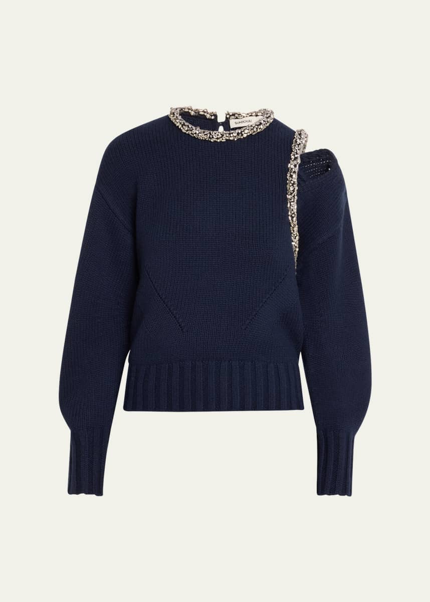 SIMKHAI Monroe Embellished Wool-Cashmere Sweater