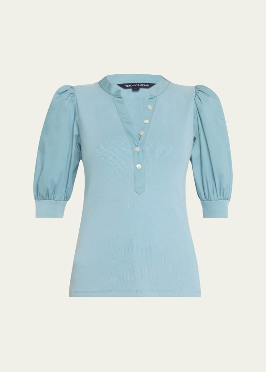 Veronica Beard Coralee Puff Sleeve Button-Front Top