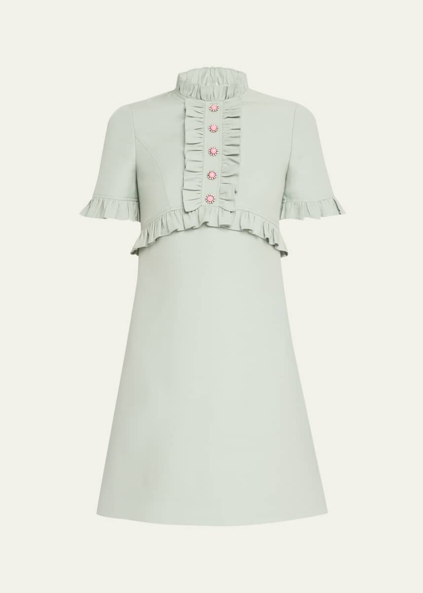 Valentino Garavani Ruffle Button Short-Sleeve Mini Dress