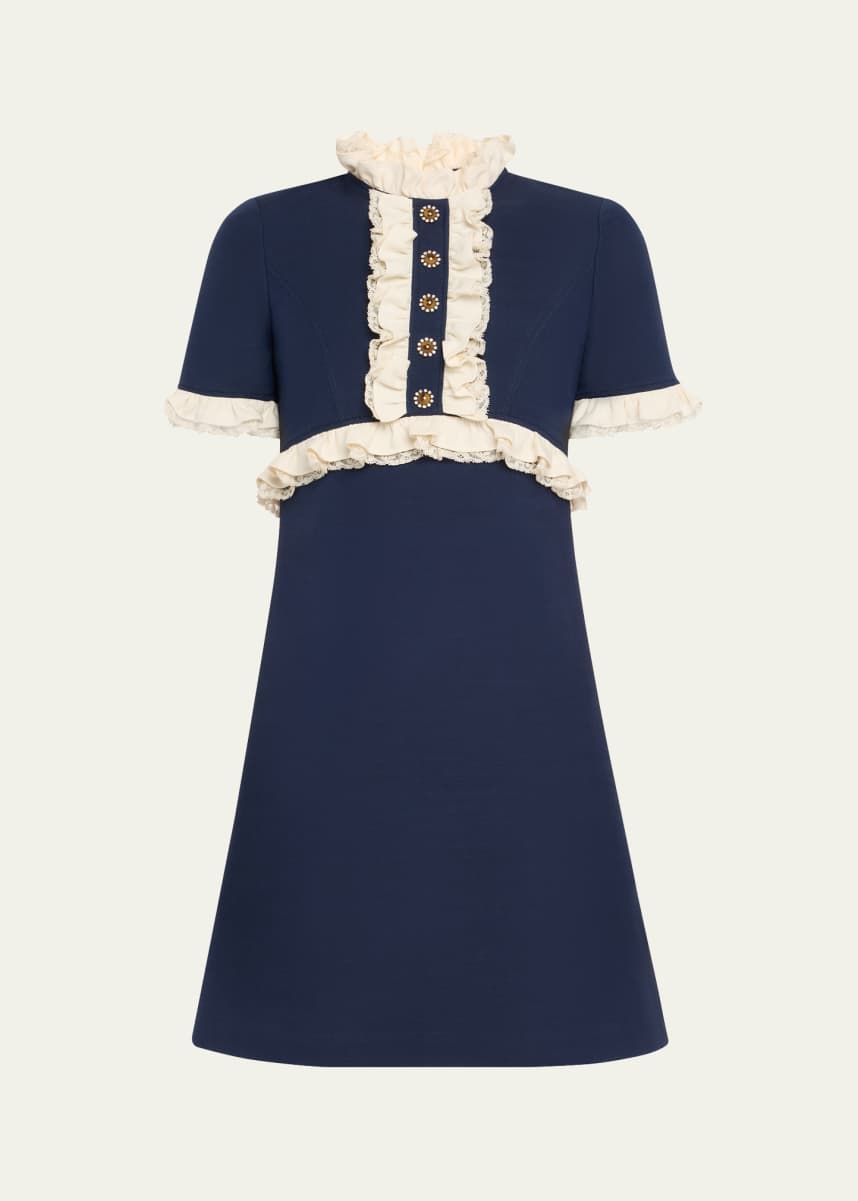 Valentino Garavani Lace Trim Wool Mini Dress