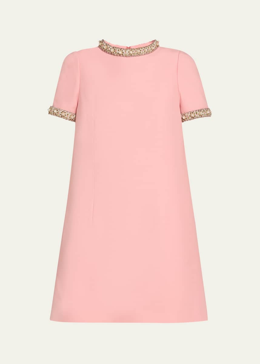 Valentino Garavani Crystal-Trimmed Short-Sleeve Shift Mini Dress
