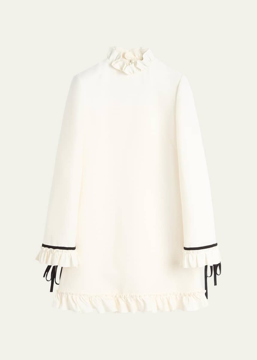 Valentino Garavani Frill High Neck Contrast Trim Mini Dress