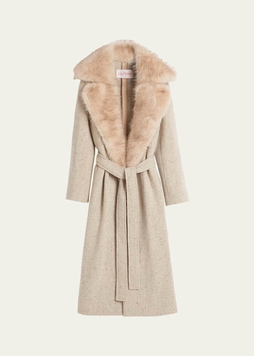 Valentino Garavani Belted Faux Fur Collar Wool Coat