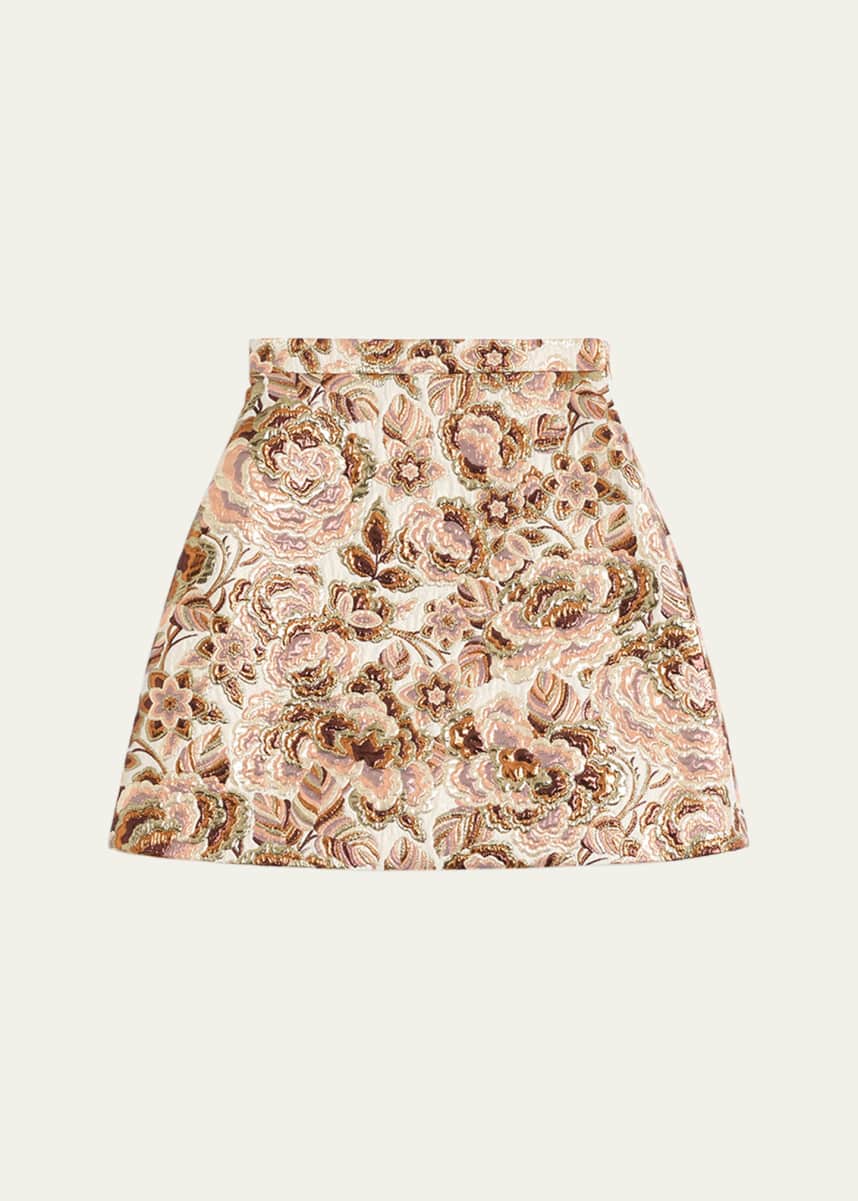 Valentino Garavani Brocade Floral Mini Wool Skirt
