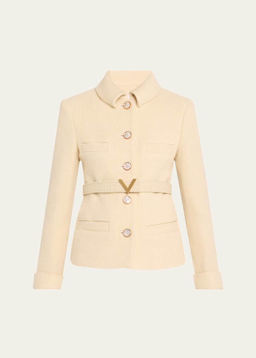 Valentino Garavani Belted Logo Cropped Wool Jacket