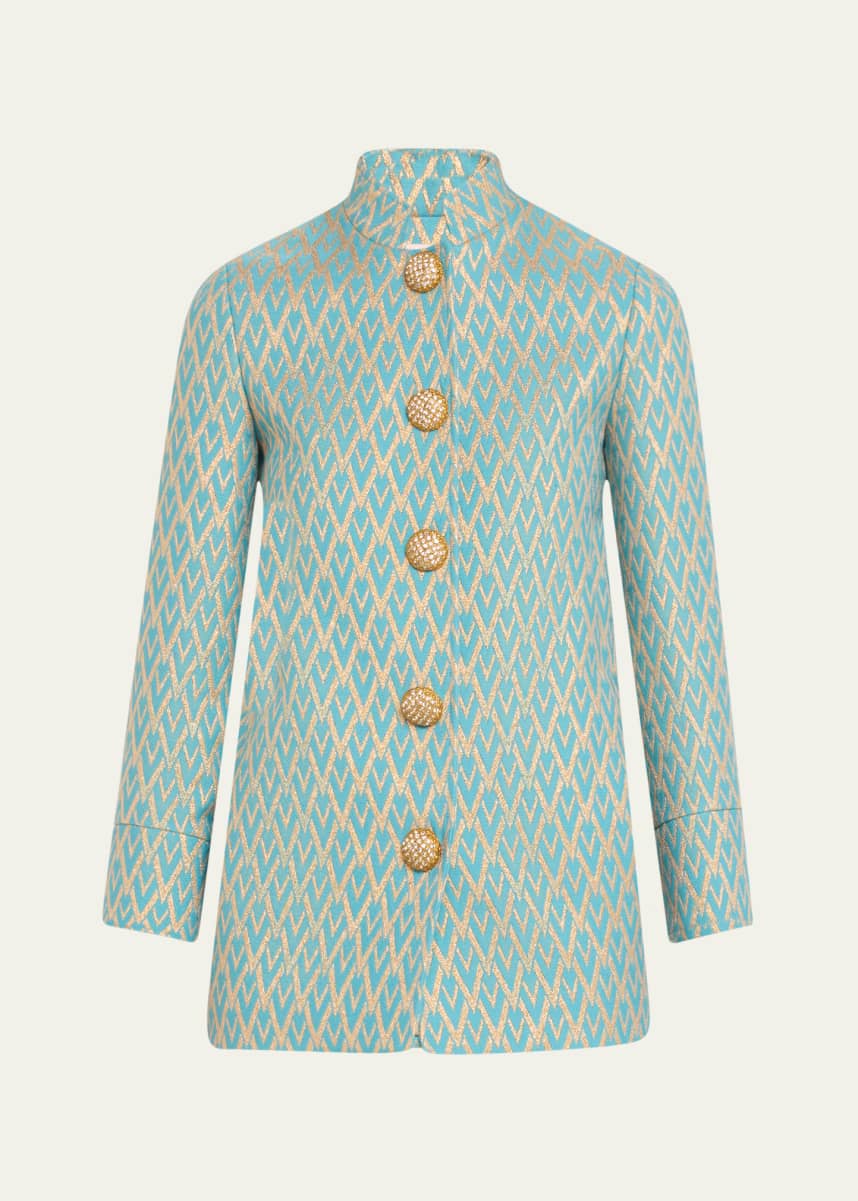 Valentino Garavani Metallic High Neck V Logo Wool Jacket