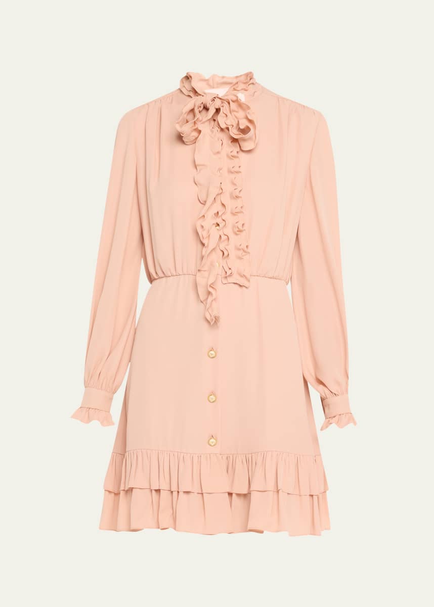 Valentino Garavani Ruffle Tie-Neck Mini Silk Dress