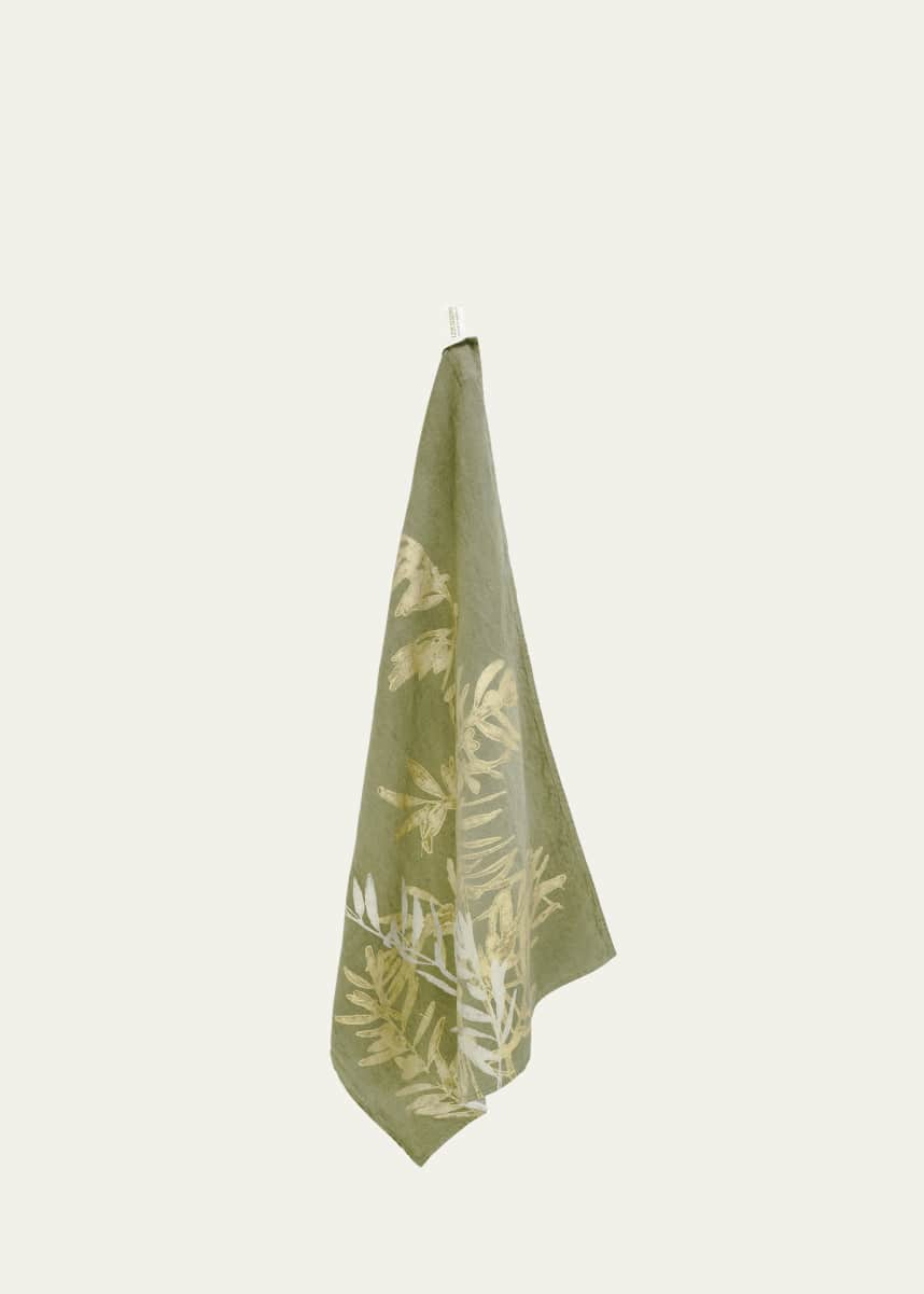 Stamperia Bertozzi Leccino on Green Painted Linen Tea Towel