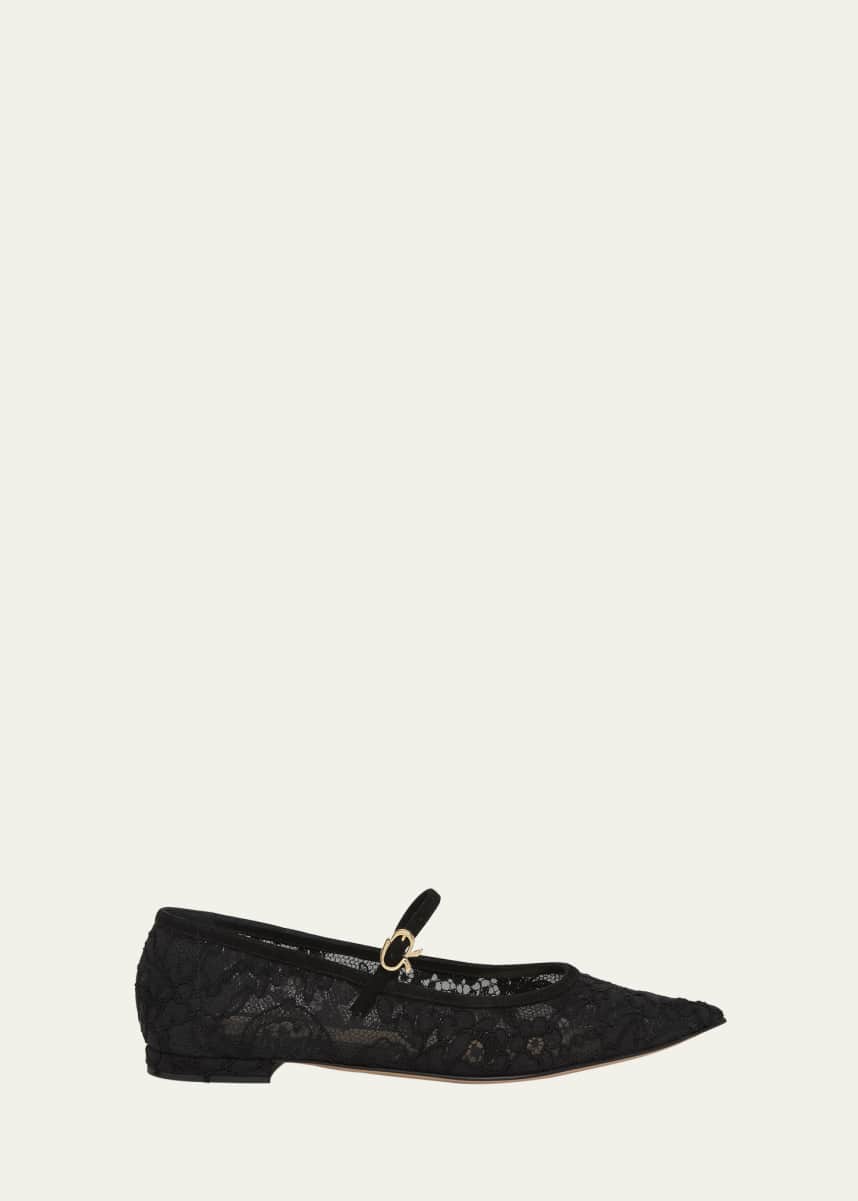 Gianvito Rossi Floral Lace Mary Jane Flats