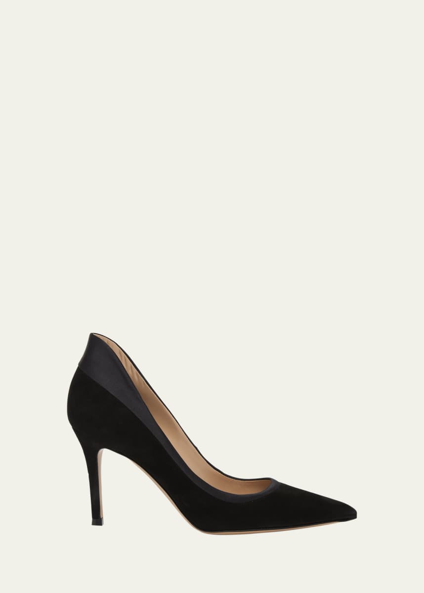 Gianvito Rossi Tuxedo Suede Silk Stiletto Pumps