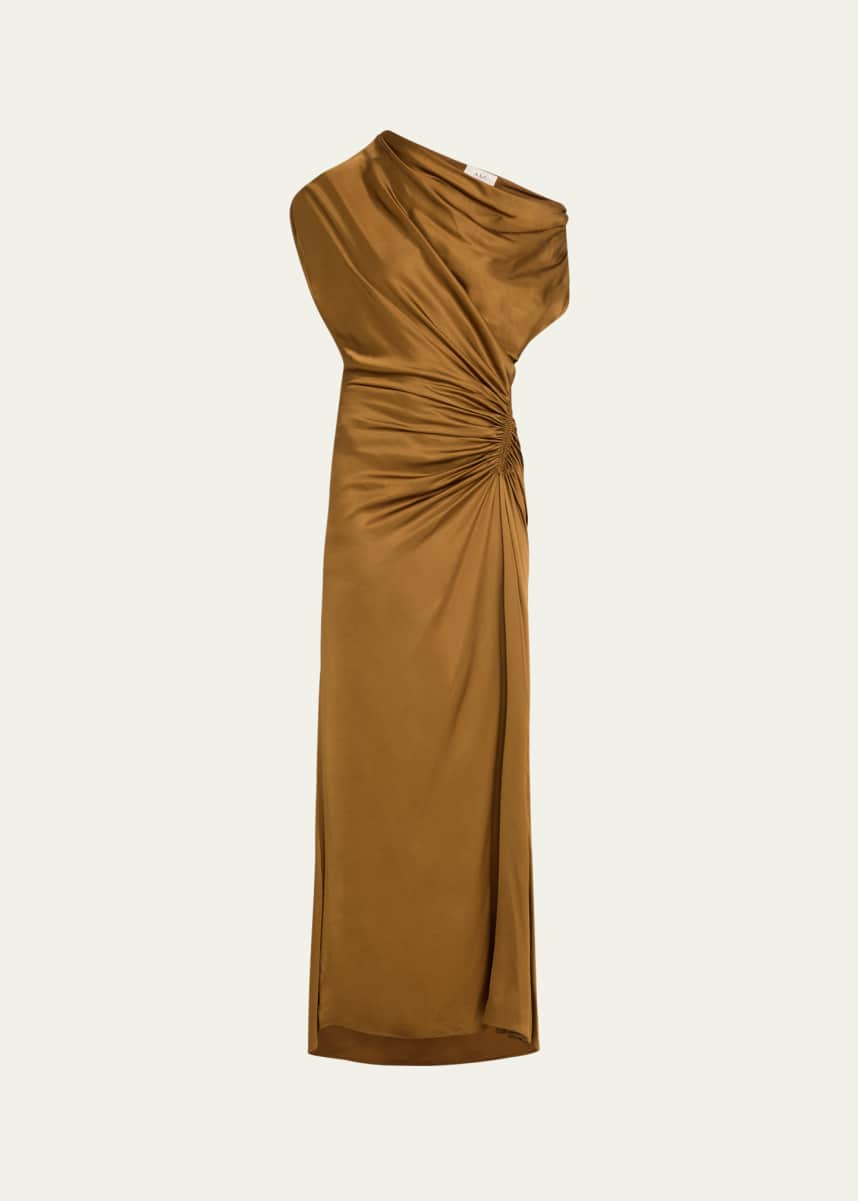 A.L.C. Penny One-Shoulder Ruched Satin Gown