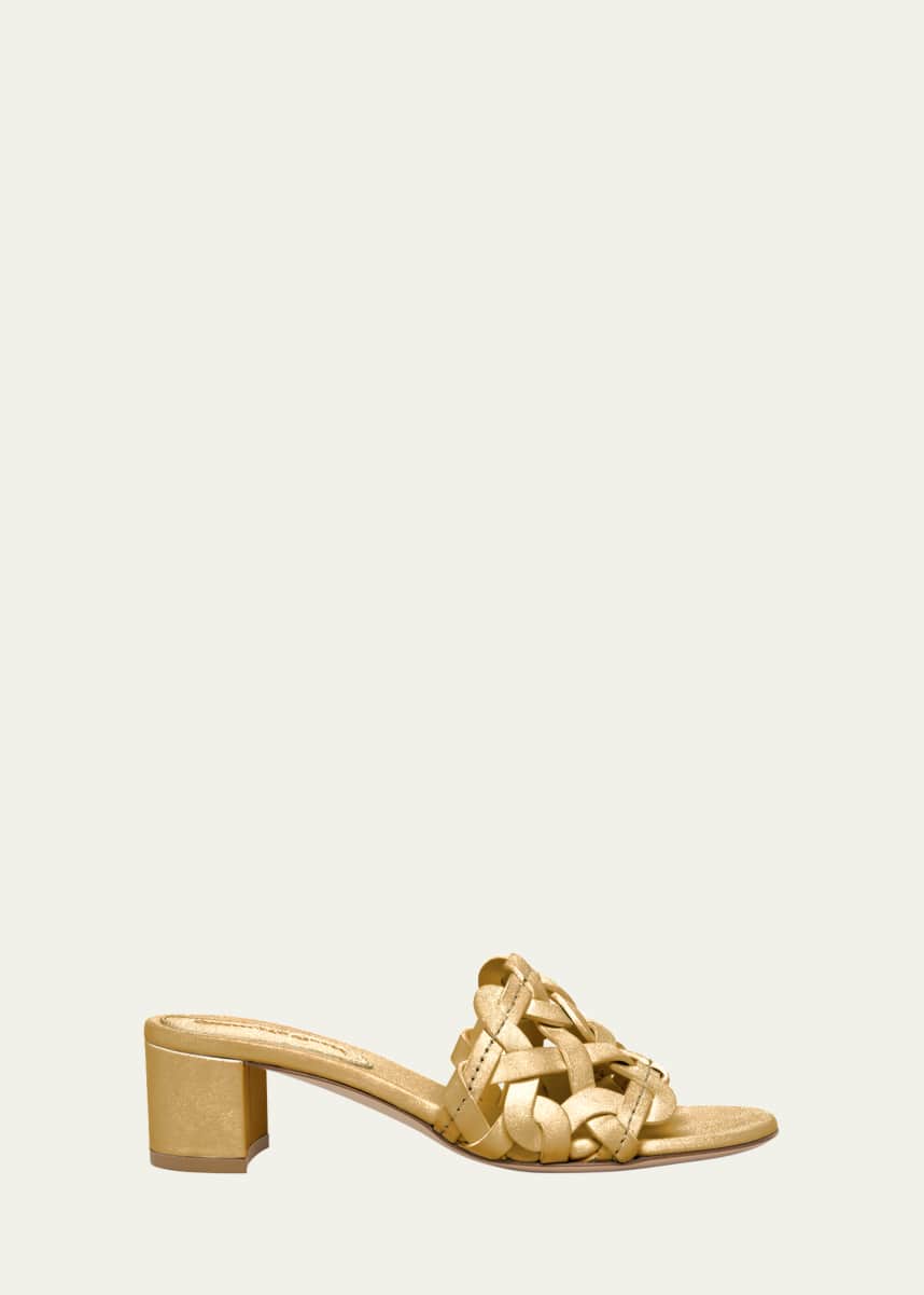Gianvito Rossi Woven Block-Heel Mule Sandals