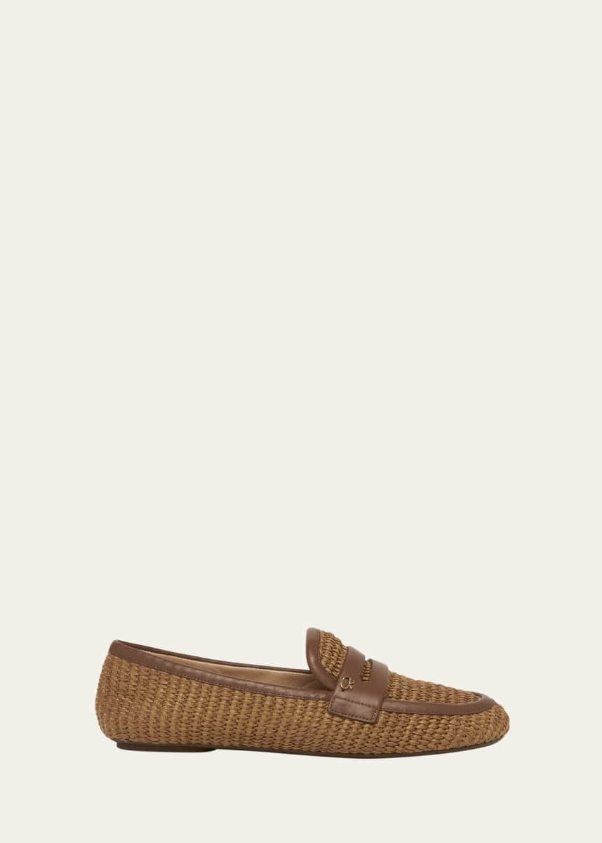 Gianvito Rossi Raffia Leather Penny Loafers