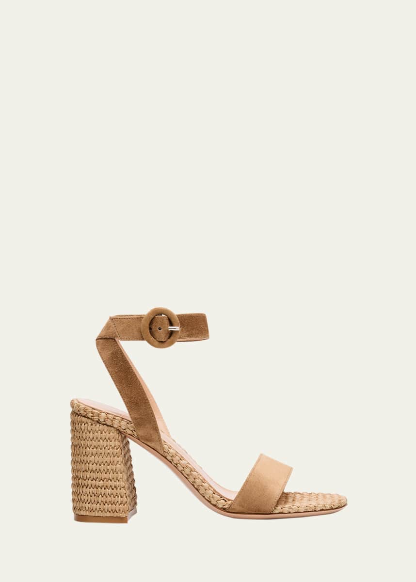 Gianvito Rossi Suede Raffia Ankle-Strap Sandals