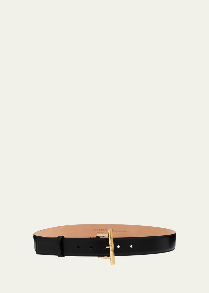 McQueen Golden Cross-Bar Leather Sling Belt