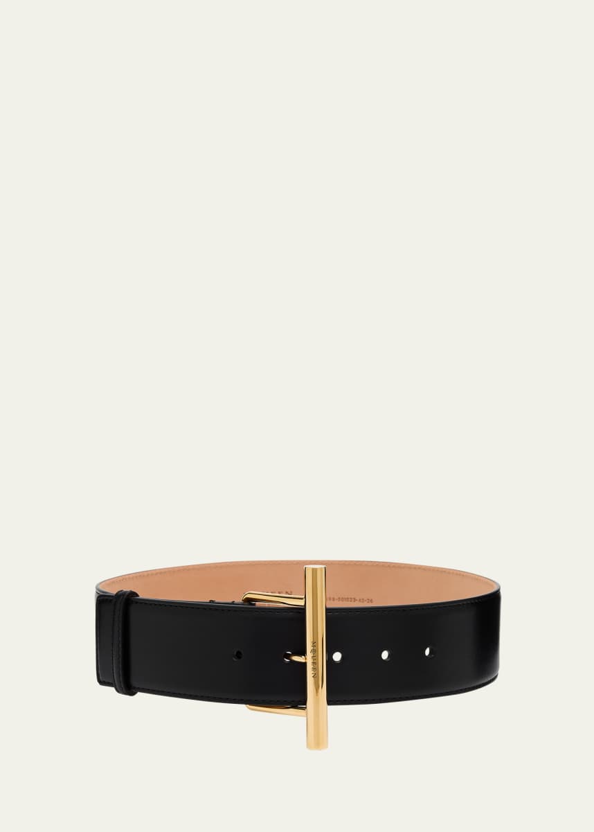 McQueen Golden Cross-Bar Leather Wide Sling Belt