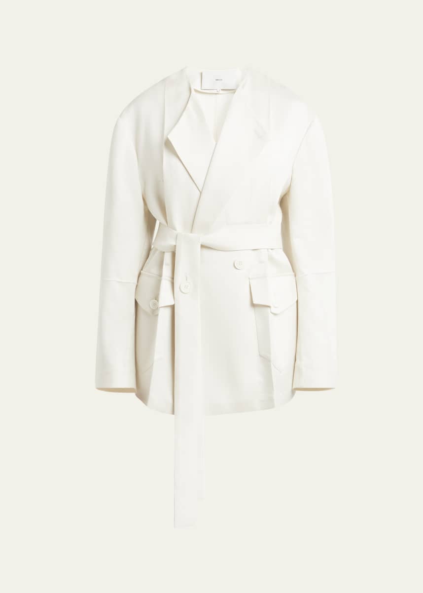 SETCHU No Collar Origami Belted Wool Jacket