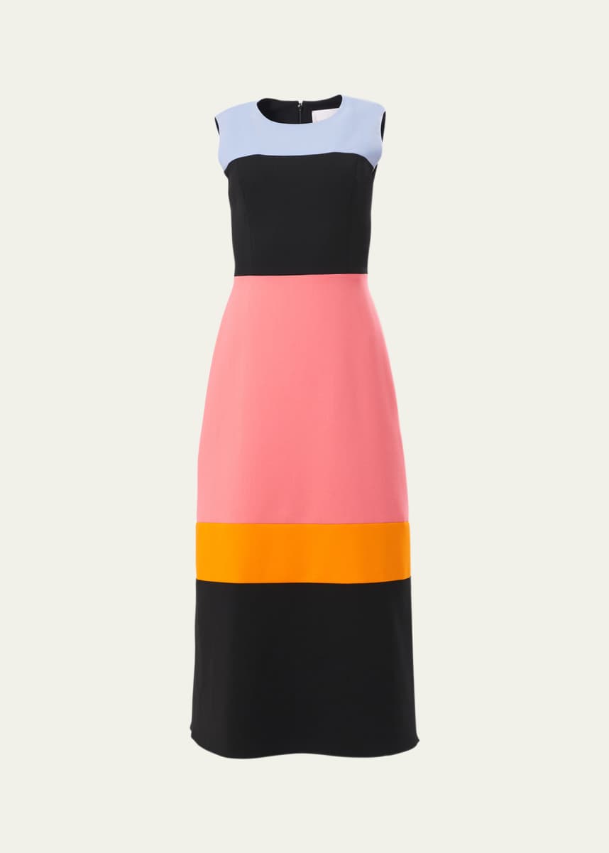Carolina Herrera Colorblock Sleeveless A-Line Midi Dress