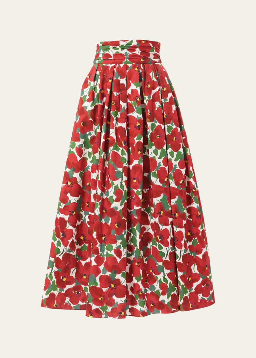 Carolina Herrera Floral Pleated Cummerbund Midi Skirt