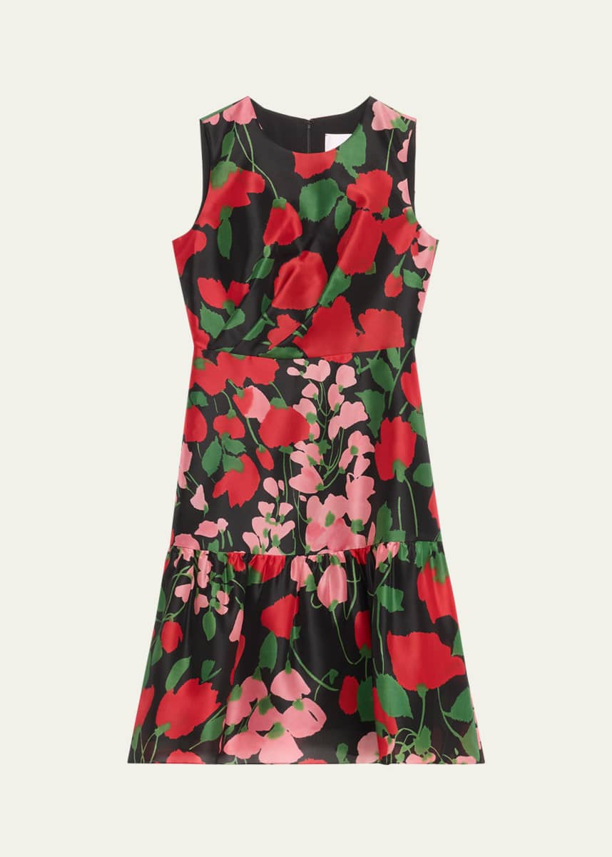 Carolina Herrera Floral Organza Flounce Hem Dress