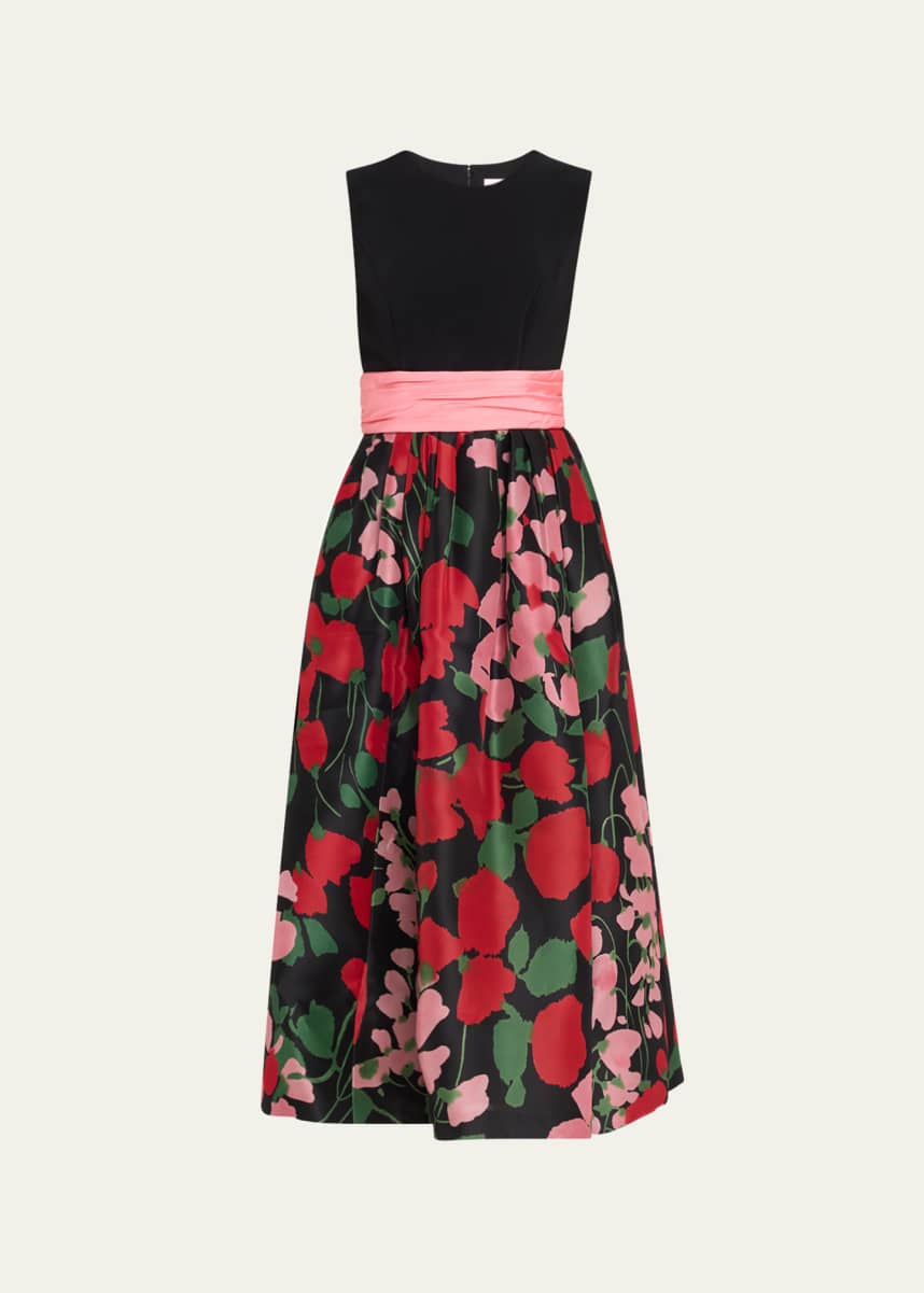 Carolina Herrera Floral Cummerbund Waist Dress