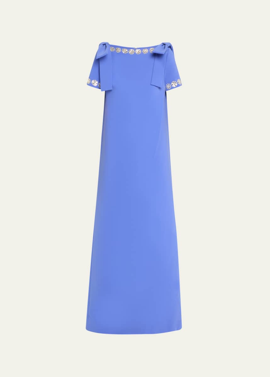 Carolina Herrera Crystal-Trim Boatneck Column Gown With Shoulder Bows