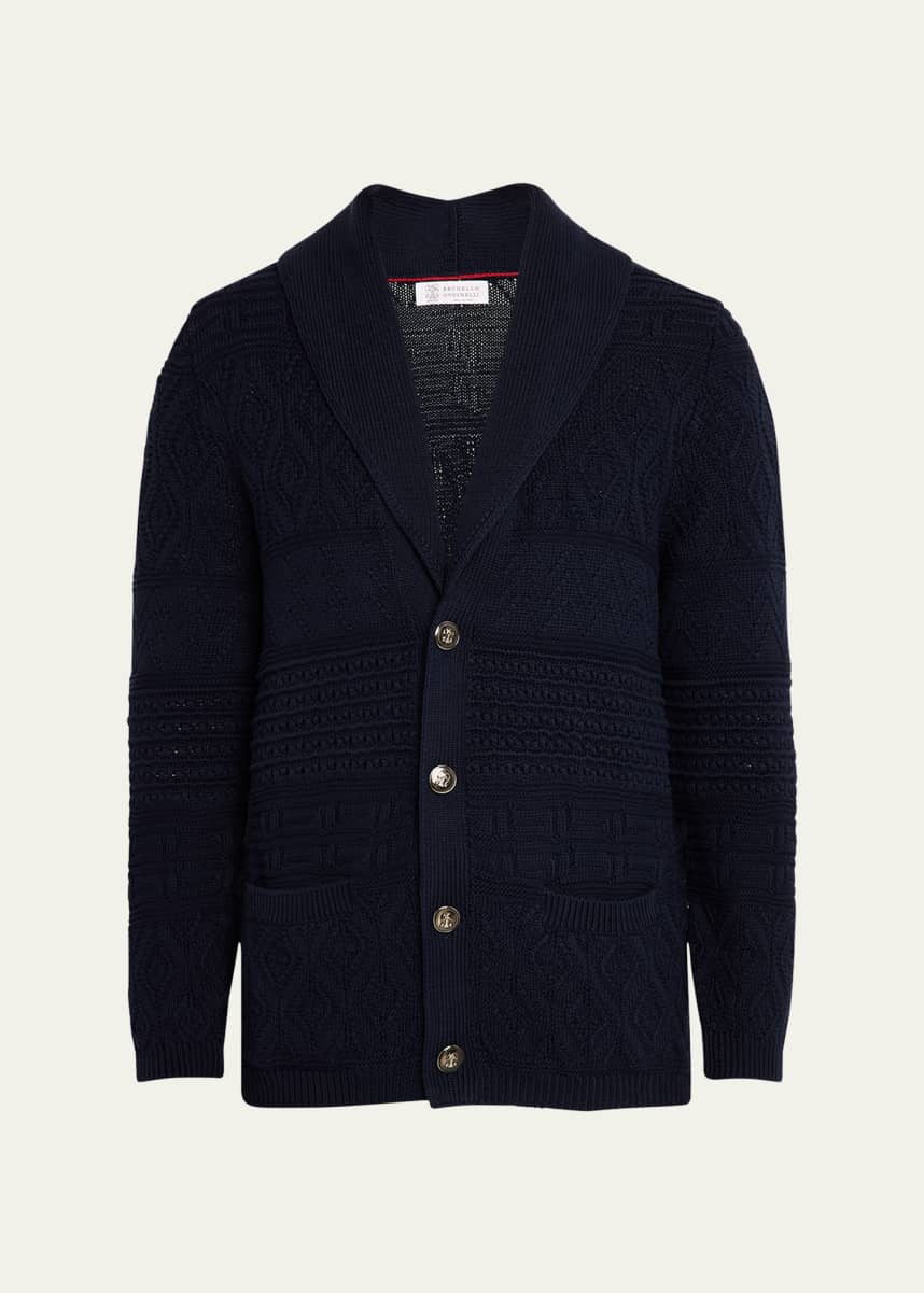 Brunello Cucinelli Men's Shawl Cable Knit Cardigan