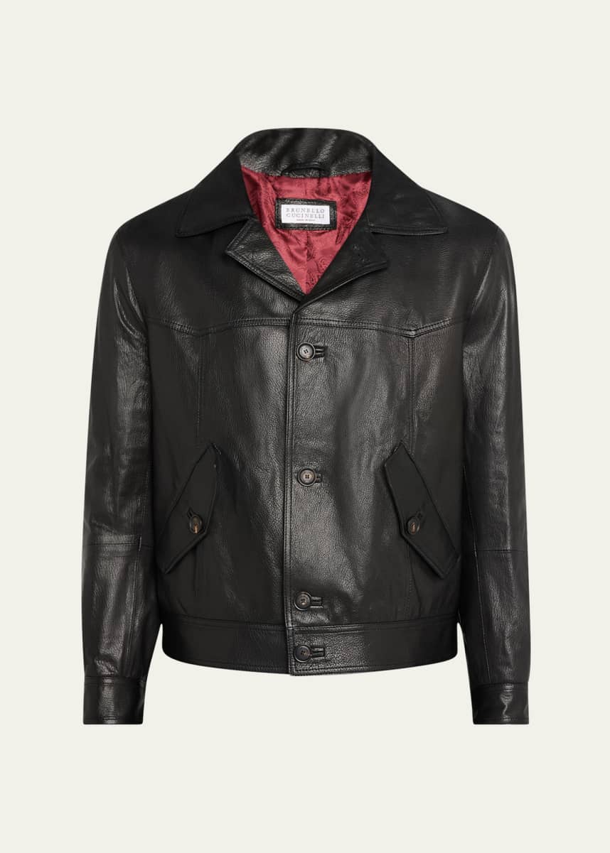Brunello Cucinelli Men's Soft Goat Leather Button-Front Jacket