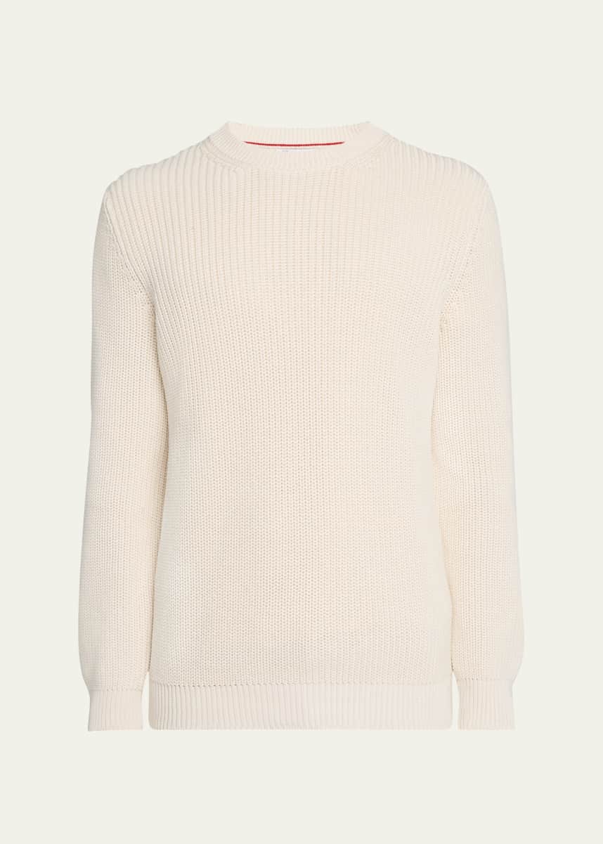 Brunello Cucinelli Men's Ribbed Cotton Crewneck Sweater