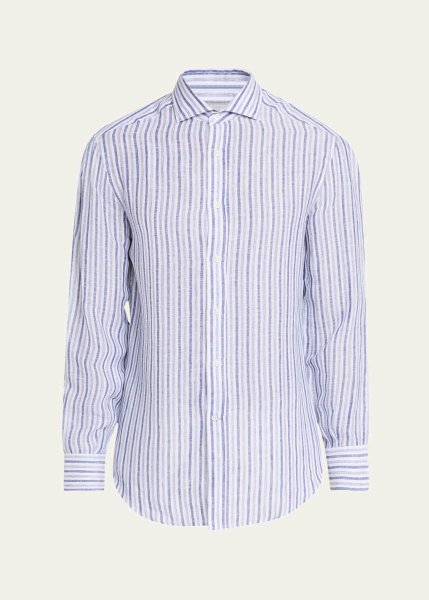 Brunello Cucinelli Men's Linen Multi-Stripe Sport Shirt
