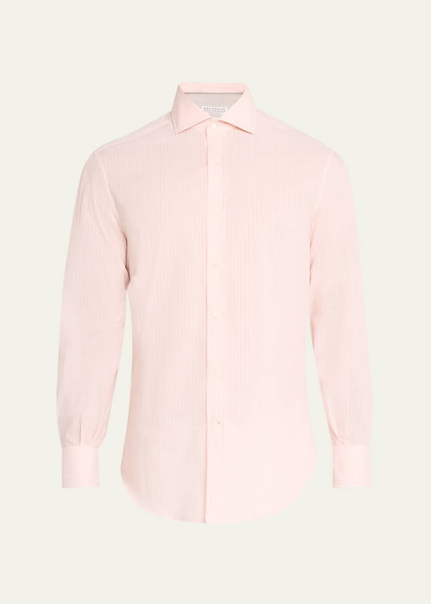 Brunello Cucinelli Men's Cotton Chambray Stripe Sport Shirt