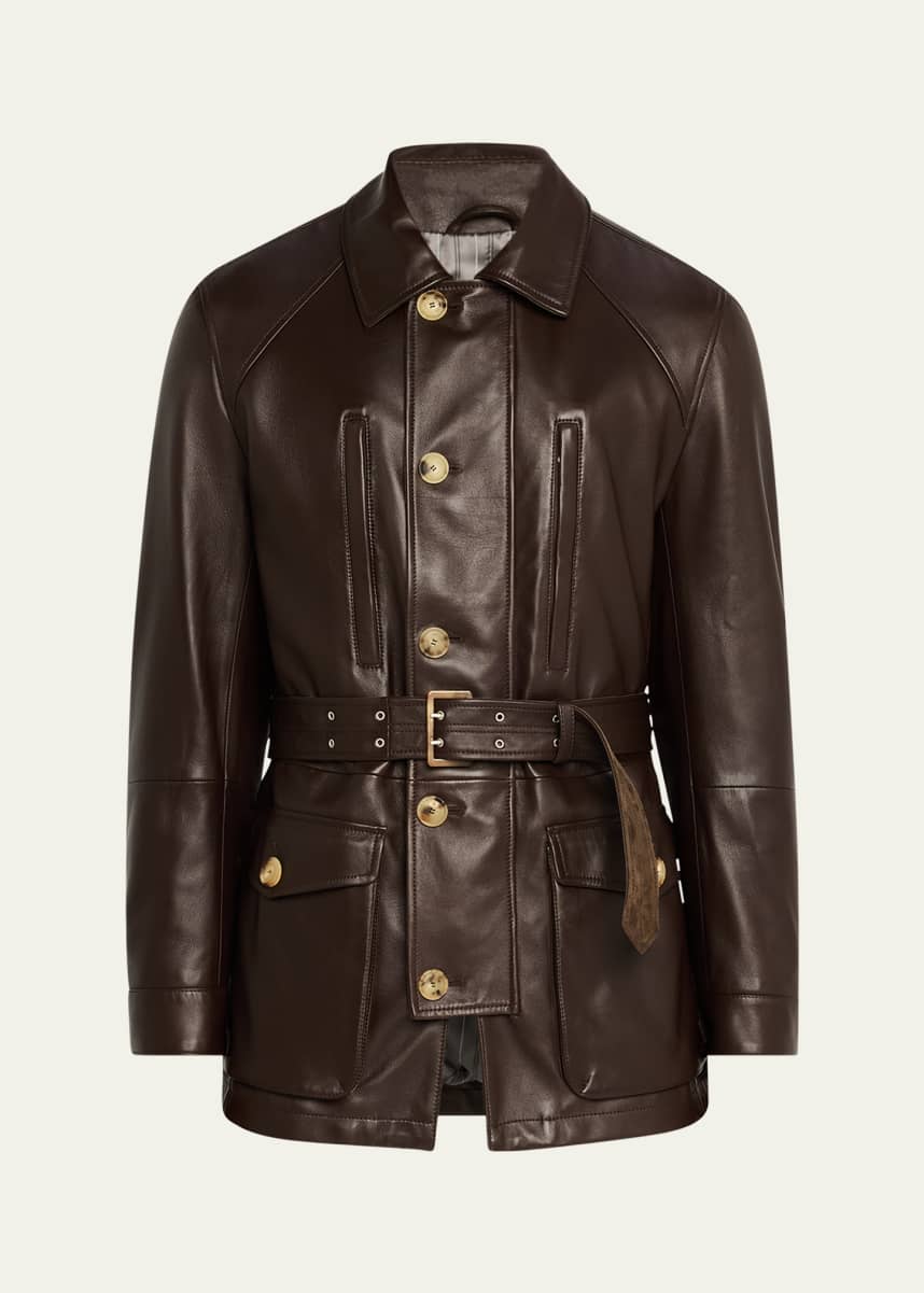 Brunello Cucinelli Men's Leather Belted Overcoat