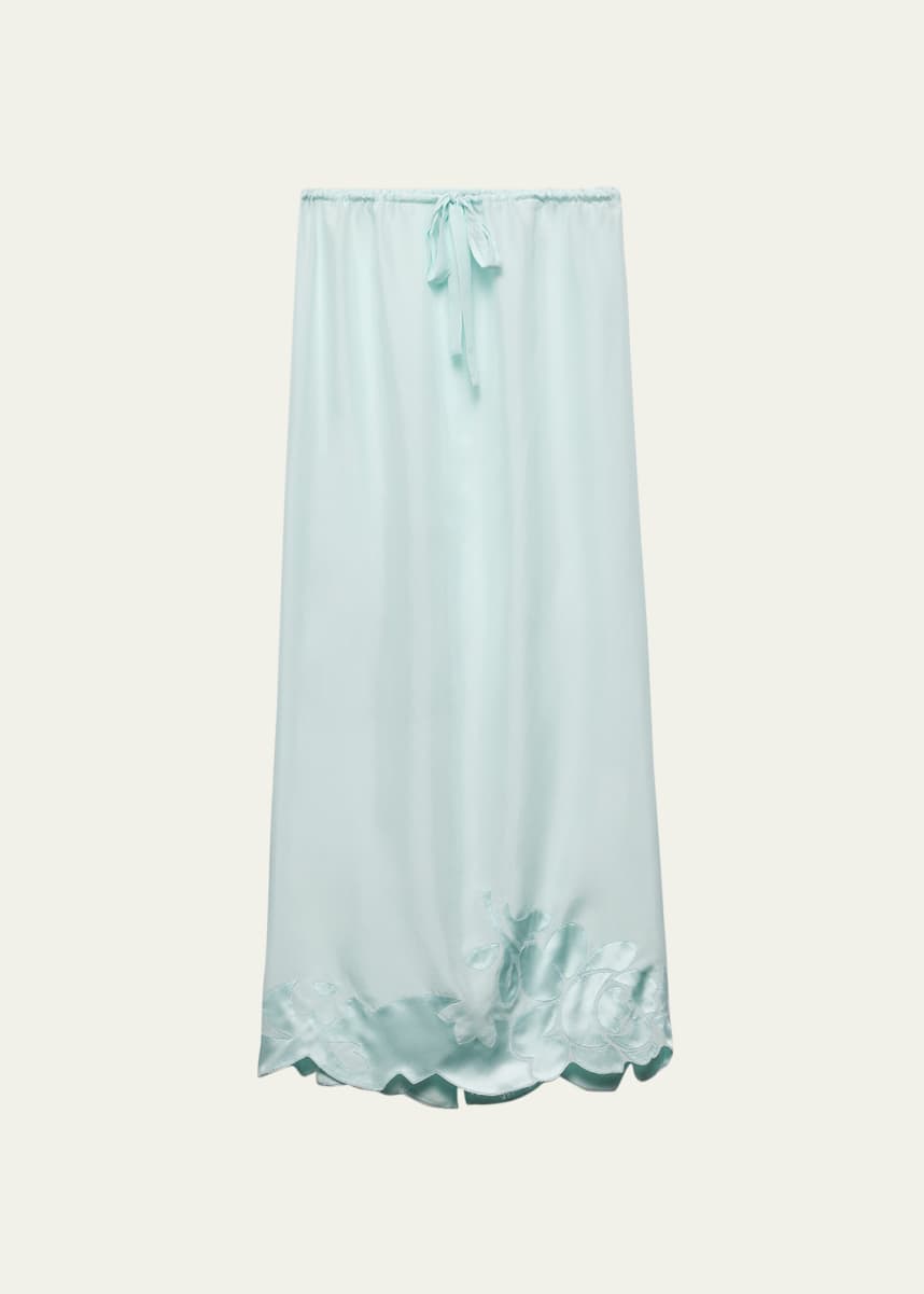 Prada Long Drawstring Peonia Habutai Silk Skirt
