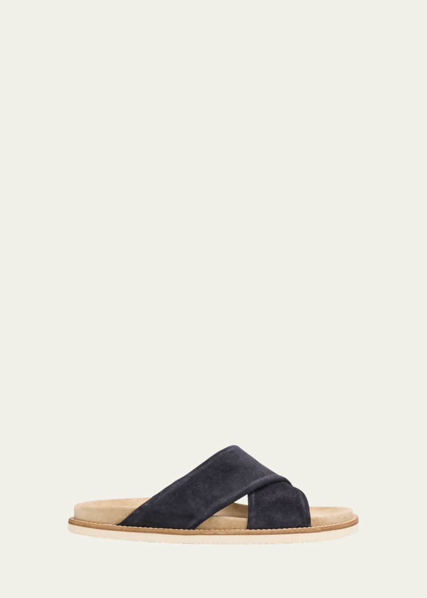 Brunello Cucinelli Men's Criss-Cross Suede Slide Sandals