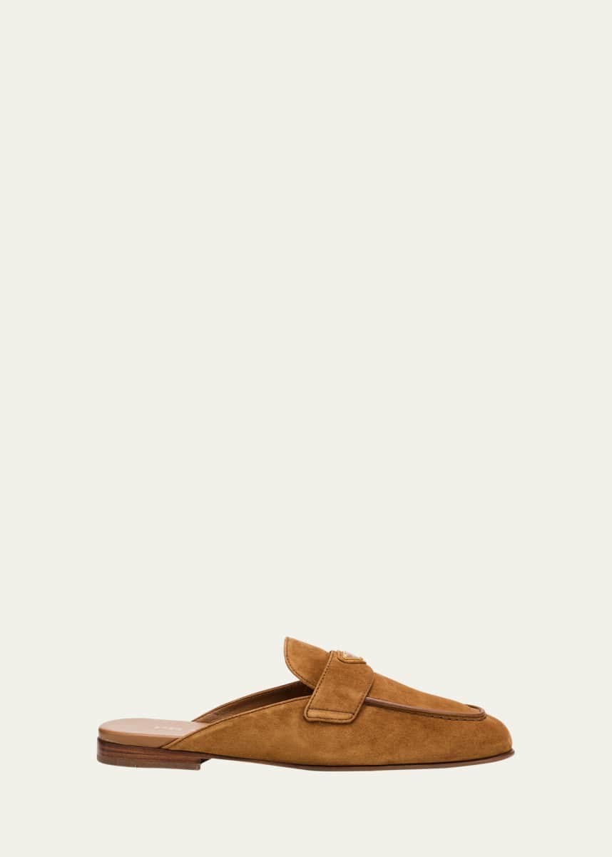 Prada Logo Suede Loafer Mules