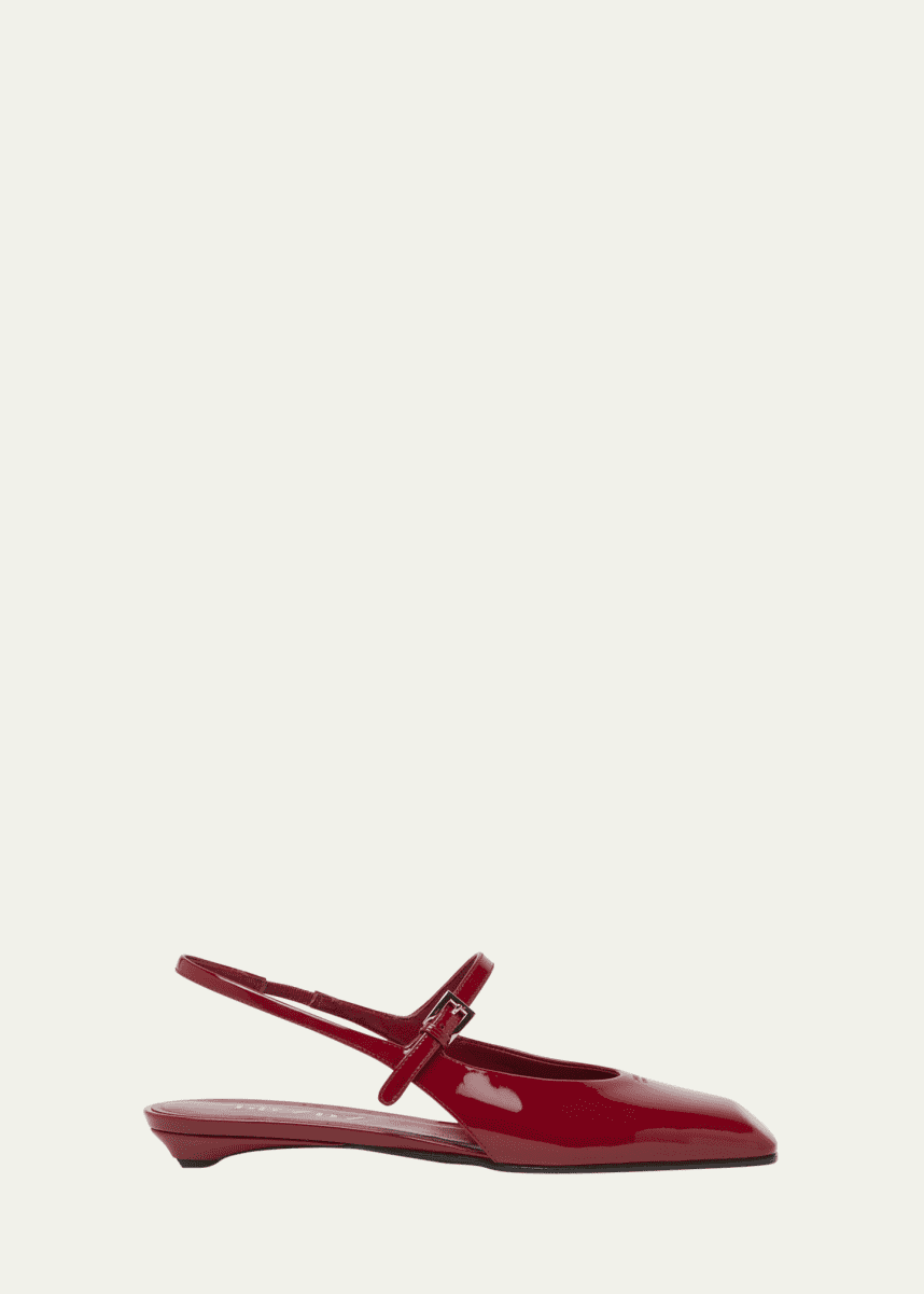 Prada Vernice Patent Leather Mary Jane Slingback Ballerina Flats