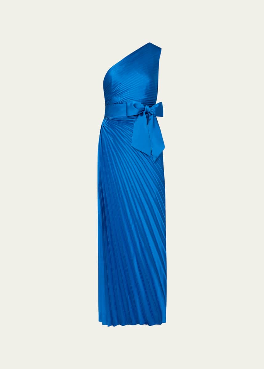 Milly Estelle Pleated One-Shoulder Satin Maxi Dress