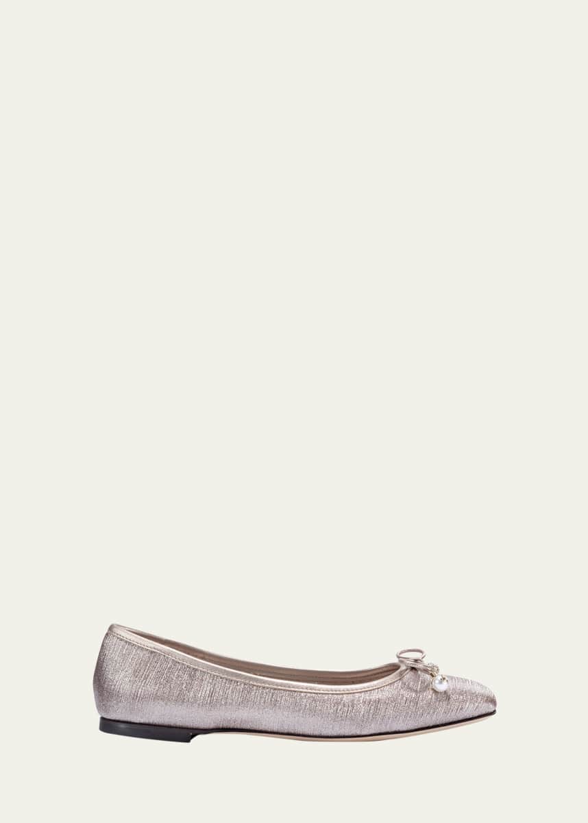 Jimmy Choo Elme Metallic Bow Ballerina Flats