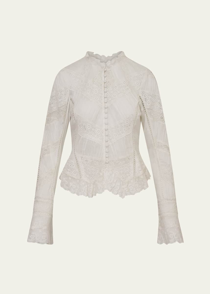 LoveShackFancy Beline Embroidered Button-Front Top