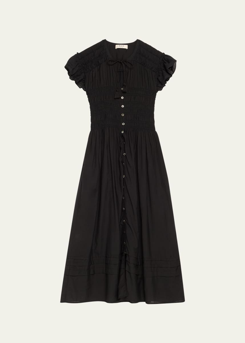 Sea Nomi Smocked Flutter-Sleeve Midi Dress